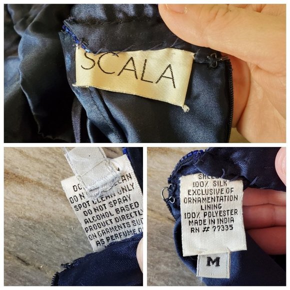 Vintage 90s Scala Navy Blue Beaded Silk Long Gown Cutouts Sz 2 4 - Picture 15 of 15